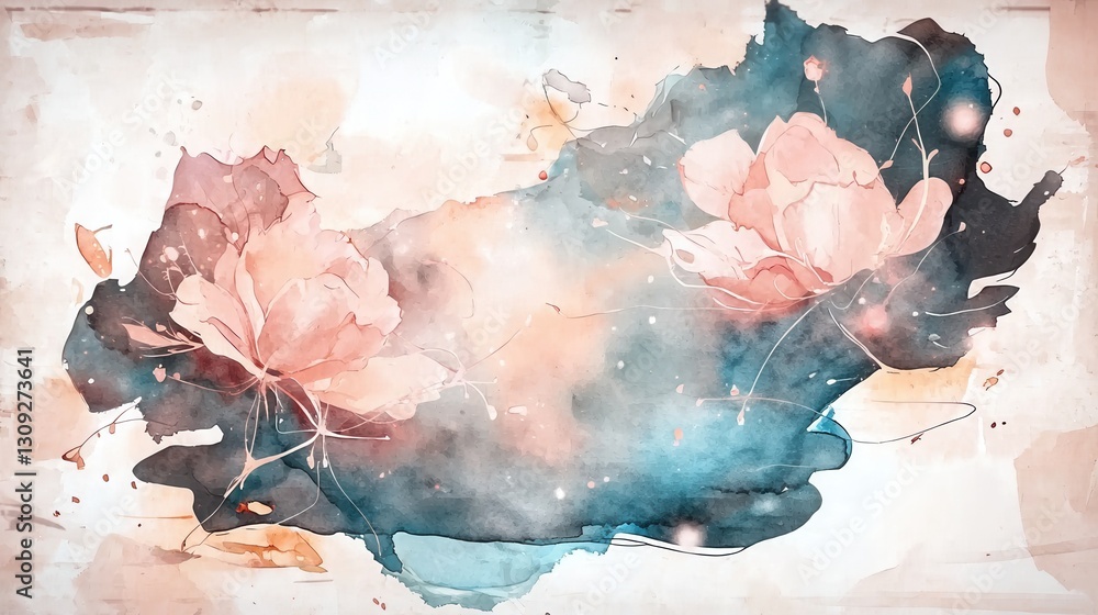 Poster mesmerizing abstract watercolor composition with fluid layers and vibrant colors a dynamic ethereal 