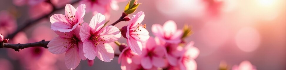 Pink blossoms in morning light on a peaceful tree, blossom, morning