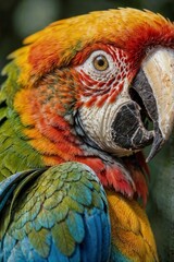 Fototapeta premium redish yellow and blue macaw parrot close shot