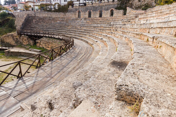 View of the stone steps of the ancient theater in Ohrid.