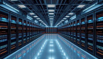 Fototapeta premium Data center infrastructure management technology hub digital environment modern design perspective efficiency