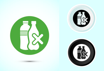 Plastic free icon design illustration, No plastic product sign symbol, Color black and white