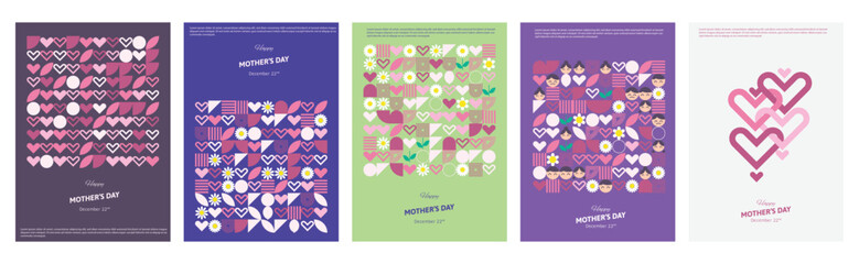Happy Mother's Day Poster Set in Flat Design for Social Media Post or Campaign