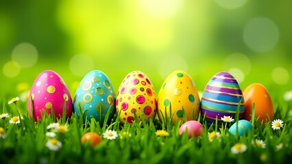 easter eggs on green grass