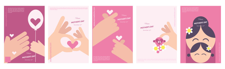 Happy Mother's Day Poster Set in Flat Design for Social Media Post or Campaign