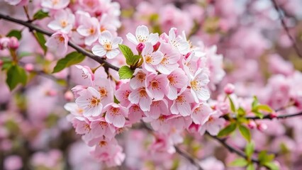 Cherry blossom branches with blooming flowers, greenery, branch, garden