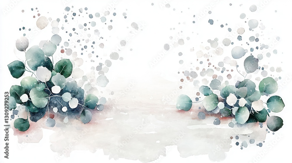 Poster a nature inspired watercolor banner displaying a delicate and ethereal composition of soft floral el