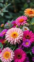 Chrysanthemum and zinnia bouquet with foliage, chrysanthemum, nature