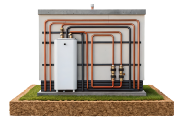 Geothermal heating system diagram isolated with transparent background