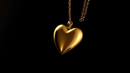Fototapeta premium Closeup of gold heart pendant against black background with subtle shine, color, shiny, closeup