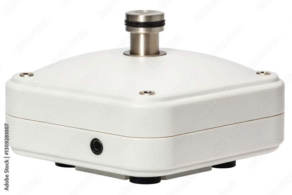 Poster white industrial sensor device with metal connector isolated with transparent background