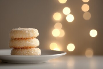 Deliciously Soft Sugar Cookies Stacked on Plate with Bokeh Background