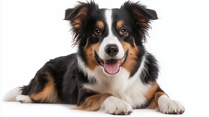 Fototapeta premium Happy Tri Colored Dog on White Background