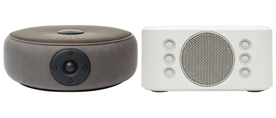 Obraz premium Two modern wireless speakers isolated with transparent background