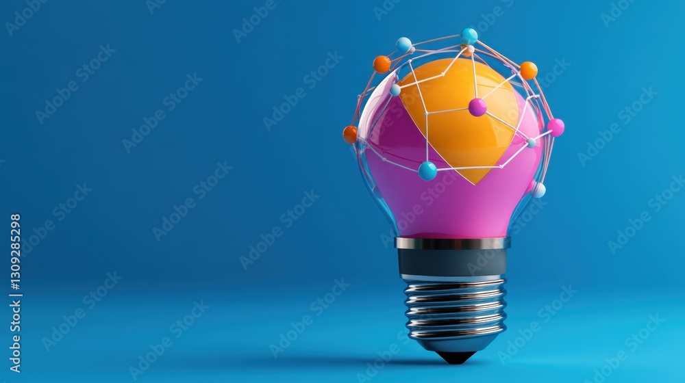 Poster futuristic light bulb brainstorm. a glowing digital light bulb with interconnected nodes and circuit