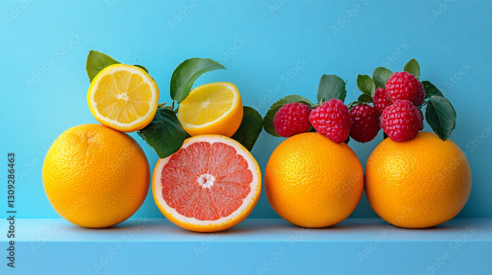 Poster an elegant display of assorted fruits captured in a minimalist style with high-end fashion aesthetic