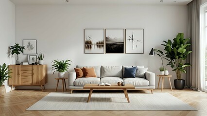 modern living room with painting decor on white wall