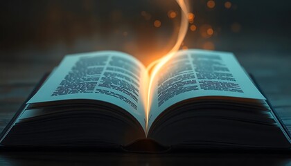 Fototapeta premium An open book with bright light radiating from between pages