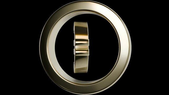  Gold color spinning Euro symbol. Alpha channel PNG codec, transparent background. Streamlabs OBS Overlay. Economy, finance and exchange concept.