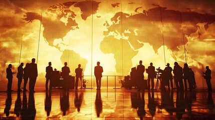Fototapeta premium International Delegates in High Stakes Negotiation at Global Summit with Translators
