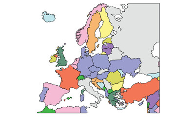 Obraz premium Colorful Europe map isolated on white background. for website layouts, background, education, precise, customizable, Travel worldwide, earth geography, political, reports.