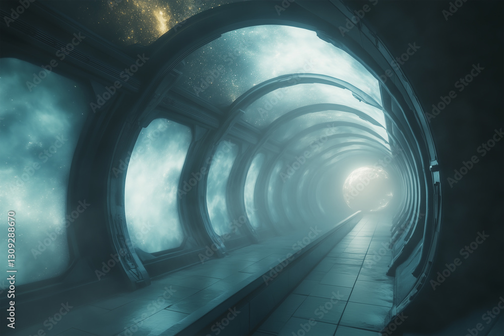 Poster Floating university in an ethereal void beyond time surrounded by cosmic realms