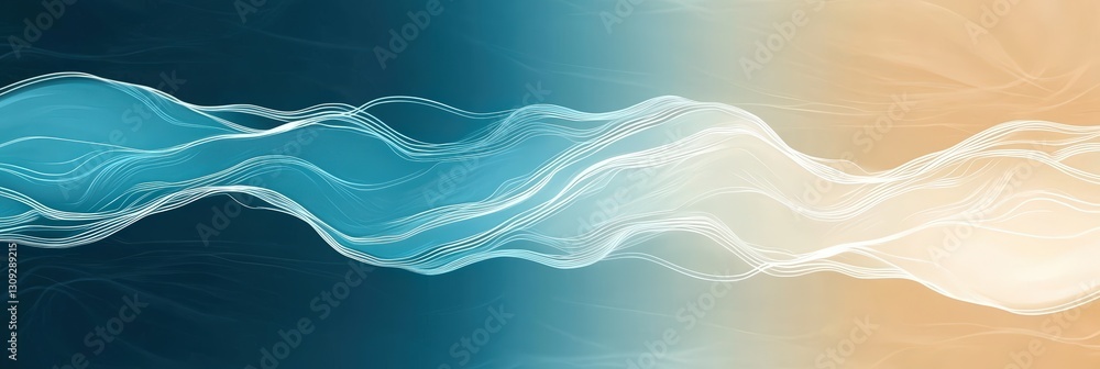 Aufkleber abstract digital art piece featuring two flowing lines in soft blue and warm beige tones creating a 