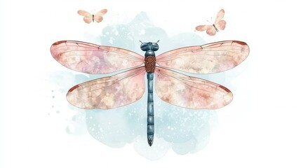 A captivating hyper detailed of a dragonfly with delicate transparent wings set against a serene ethereal pastel backdrop