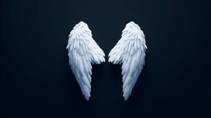 Pixelated White Feathered Wings Against a Dark Blue Background Digital Illustration