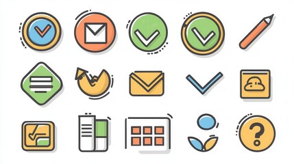 This image presents a unique set of 15 minimalist outline icons that illustrate a variety of web and app interface symbols and design elements  The clean