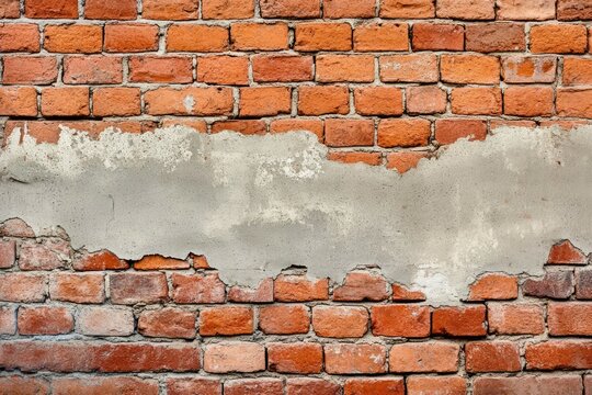 Weathered brick wall with cracked plaster and rustic texture. Neural network AI generated