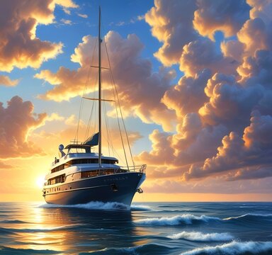 Illustration of sailboat yaht in ocean.