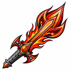 Naklejka premium A fiery tribal sword, its blade glowing red-hot with molten lava, detailed texture, intricate hilt.