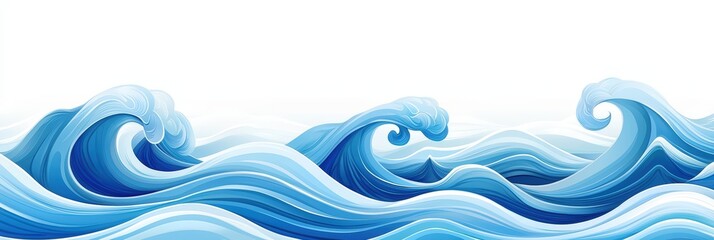 Hand-drawn illustration of ocean waves with various shades of blue creating a serene and calming visual experience for art lovers and coastal enthusiasts , A golden line waves  Japanese