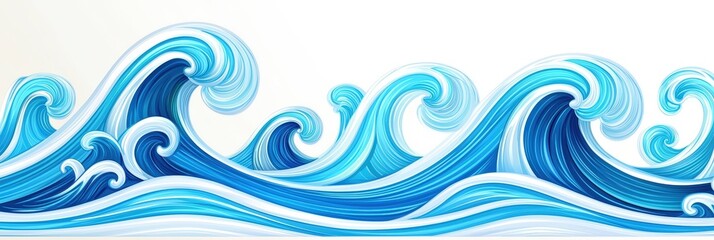 Hand-drawn Illustration of Ocean Waves with Vibrant Blue Tones and Graceful Curves, Perfect for Coastal Themes and Art Projects , A golden line waves  Japanese