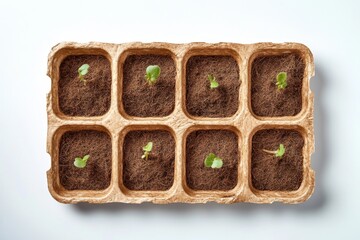 Young Seedlings Growing in Eco Friendly Seed Starter Tray Top View