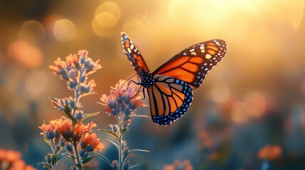 Monarch butterfly sunset floral beauty nature scene