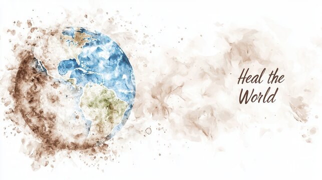 A powerful and evocative watercolor painting depicting the planet Earth in a state of dynamic transformation  The image symbolizes the fragility and resilience of our global ecosystem