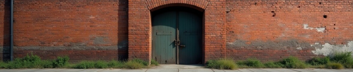 Weathered brick wall, crumbling entrance Industrial decay , factory, industrial, abandoned