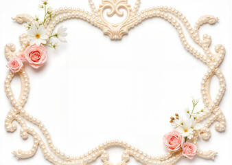 Elegant wedding frame with floral accents and pearl details, luxury design