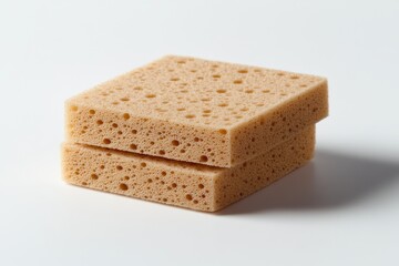Two Tan Cleaning Sponges Stacked Close up Studio Shot Textured Cleaning Supplies