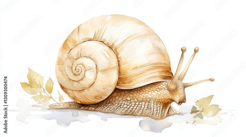Poster delicate watercolor painting of a serene spiral shell snail in a natural tranquil environment the sn