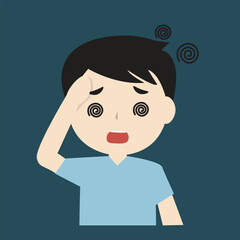 Dizzy Man, Vertigo Symptoms, Nausea ,Health Problem Cartoon Illustration