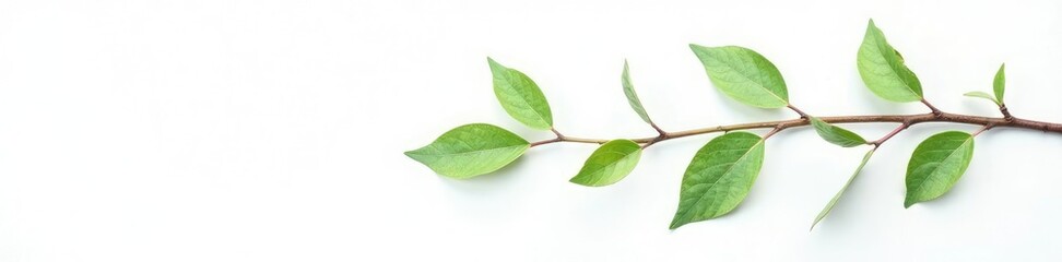 Obraz premium Delicate branch with leaves against white background, foliage, stem