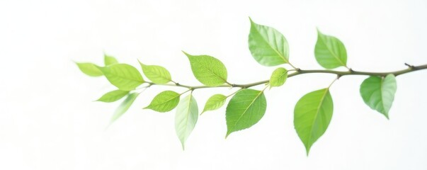 Fototapeta premium Delicate branch with leaves isolated on white background, simple, white background, nature