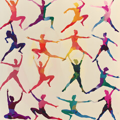 Dynamic Display of Silhouette Figures in Diverse Tranquil Yoga Poses on Pastel Backdrop