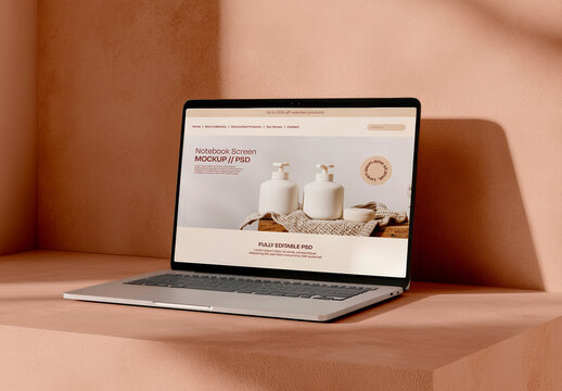 Laptop Screen Mockup with Warm Natural Lighting with Generative AI