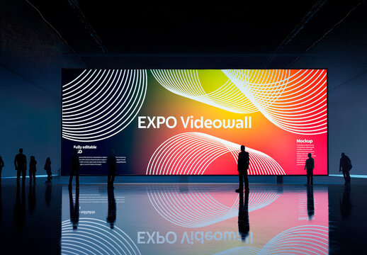 Expo Video Wall Mockup in a Dark Exhibition Hall with Reflection with Generative AI