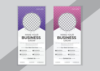 DL Flyer design Pink business template for dl flyer and Layout with modern circle photo and abstract background as well as Roll up banner.