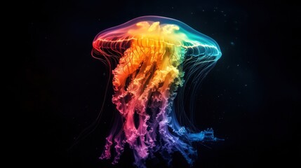 Colorful Jellyfish with Ethereal Glow in Dark Background